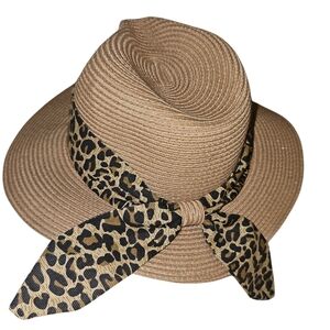 Leopard Print Band Tan Fedora Hat